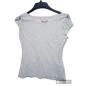 Banana Republic Lace Eyelet Blouse Cap Sleeve Side Zipper White Size 6